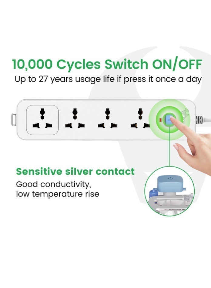 GONGNIU 4-Outlet 5 Meters Power Extension Cord With Master Switch, Universal Multi Plug Power Strip with Hanging Holes, Extension Lead for Home and Office - Image 4